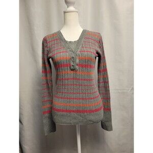 Y2K Striped Long Sleeve Sweater Womens Small Slim Henley Top